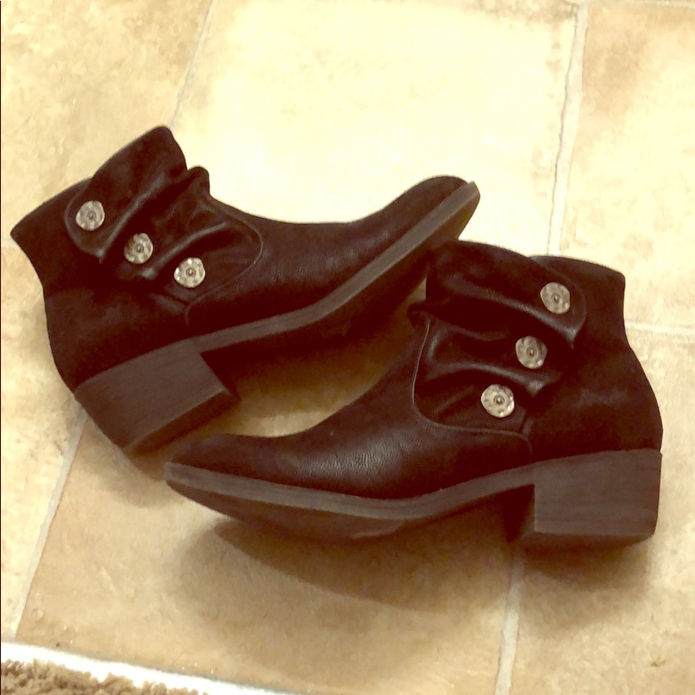 Blowfish ruffled booties low heel. Nearly new.